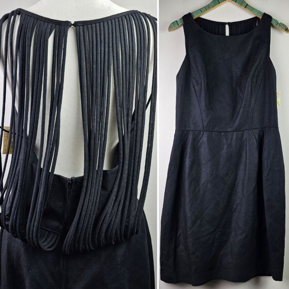 Vintage 90's Geary Roark Kamisato Linen LBD with Open Corded Back, Sz 14, NWT - Picture 1 of 12